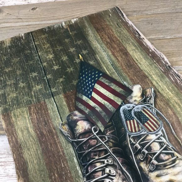 Rustic American Flag and Boots Garden Flag - Picture 7 of 9